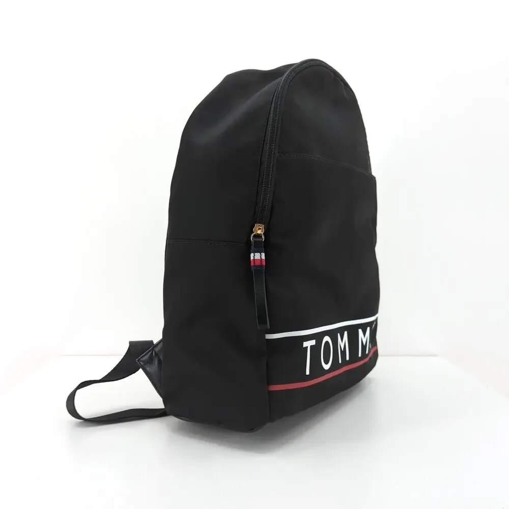 TOMMY HILFIGER Nylon Backpack Black Logo Zip School Academia Preppy Logo NEW